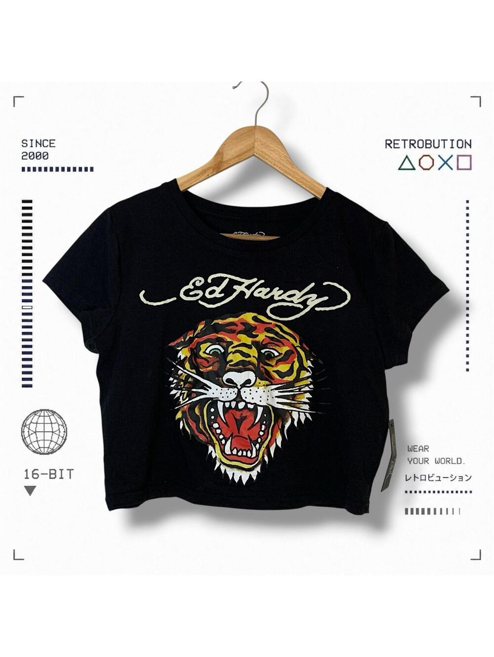 NWT Y2K Ed Hardy Tiger Graphic Shirt Black Size L